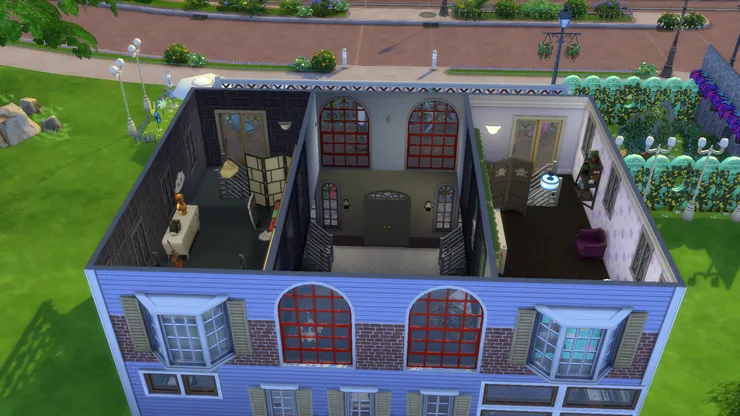 中間特意建了大窗，讓陽能照到樓下，也增間空間感；也能看到兩個房間。