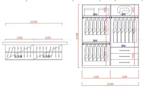 系統櫃設計，以吊桿為主，需留意自身身高與吊桿高度
