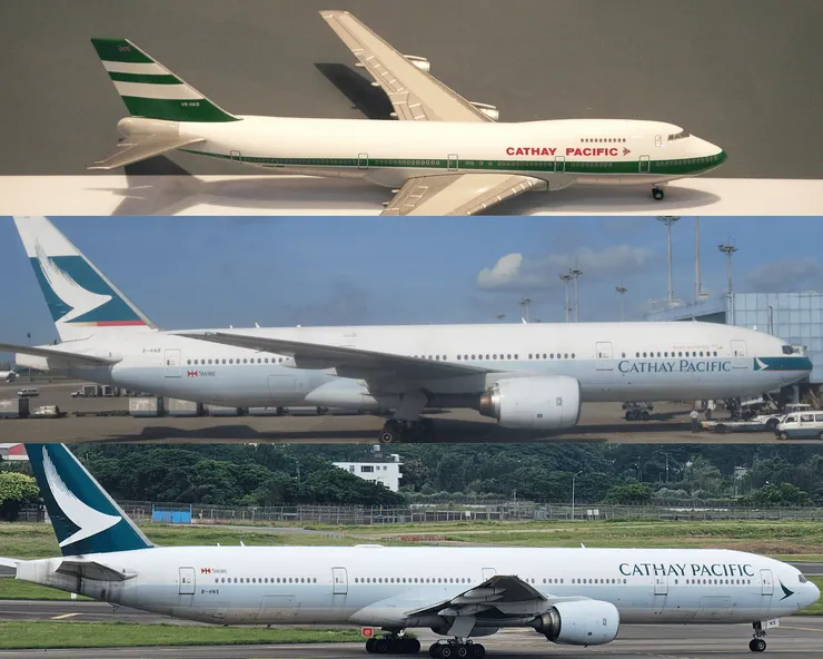 由上至下是國泰航空近代飛機塗裝演化史