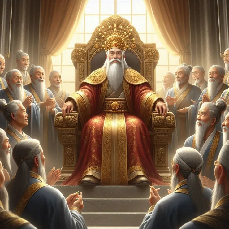 我們在過往中世紀的畫作，或是近代的皇宮寫真圖，都能發現當權者的位子總是比身旁的弄臣、妃子、太監還高。由 DALL-E 生成。