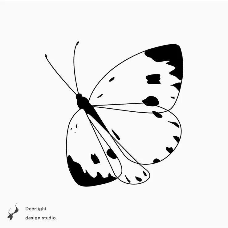 Design by Jhane Chou｜以簡約的線段與色塊來繪出蝶，你可以看見翅膀僅使用線段描繪，卻讓人有面的感受，也能感受到蝴蝶是有角度有空間感的。