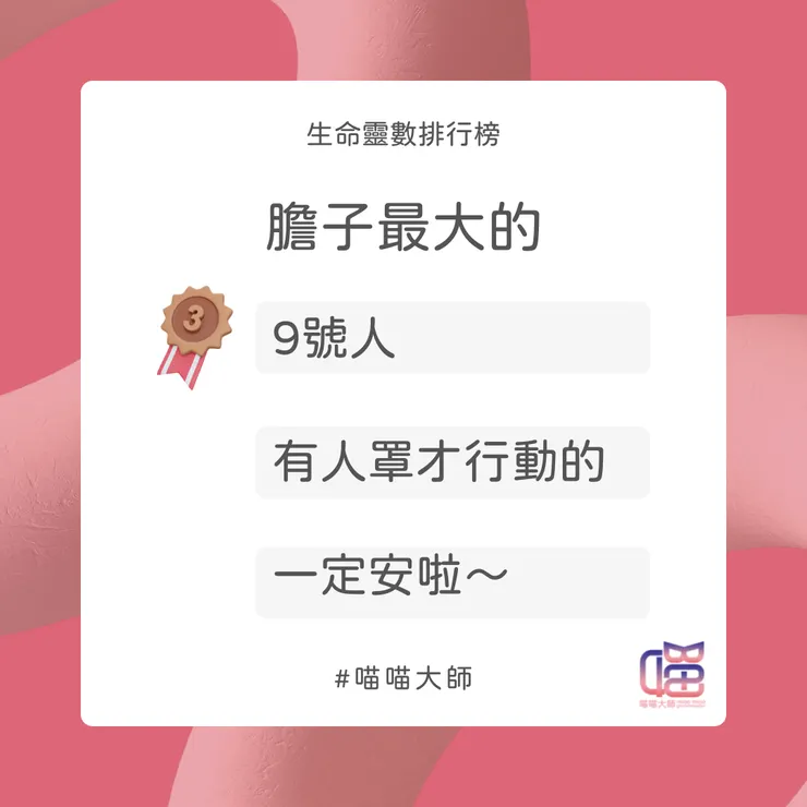 膽子大 Top 3：9號人