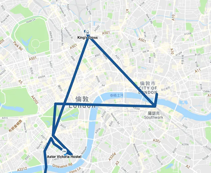 Rough map of the first day's itinerary