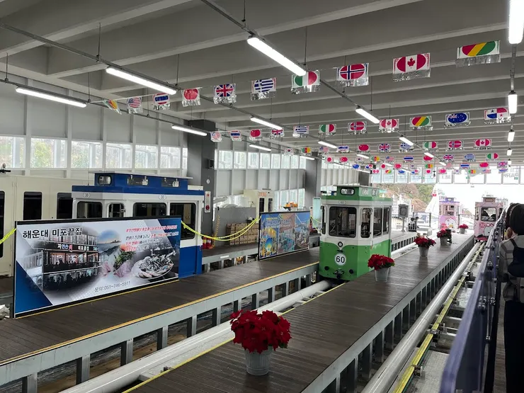 藍線公園尾浦站二樓排隊的地方