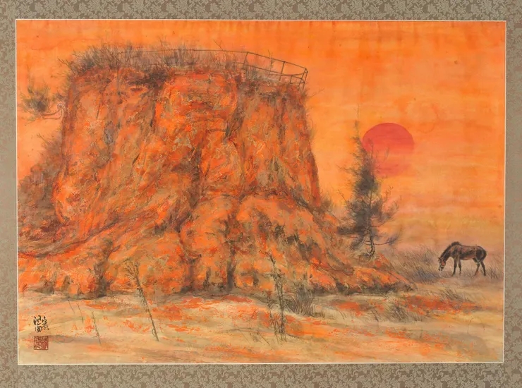 〈夕陽殘照〉裱褙