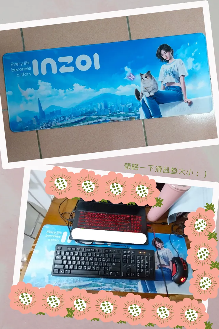 5️⃣滑鼠墊：滑鼠墊只用過買電腦送的小方格，第一次見到如此大的滑鼠墊，像個變態不停撫摸，厚度也絕對沒有乎巄，唯一捨得拆開使用的莫過於它了
