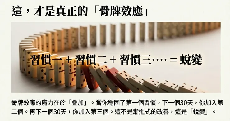 改變就像推倒骨牌,一張一張疊加效果