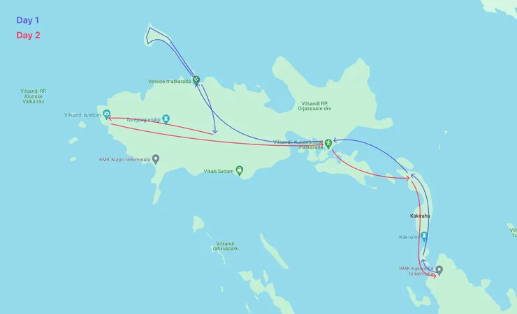 兩天的健行路線，北邊小三角形就是 Vesiloo