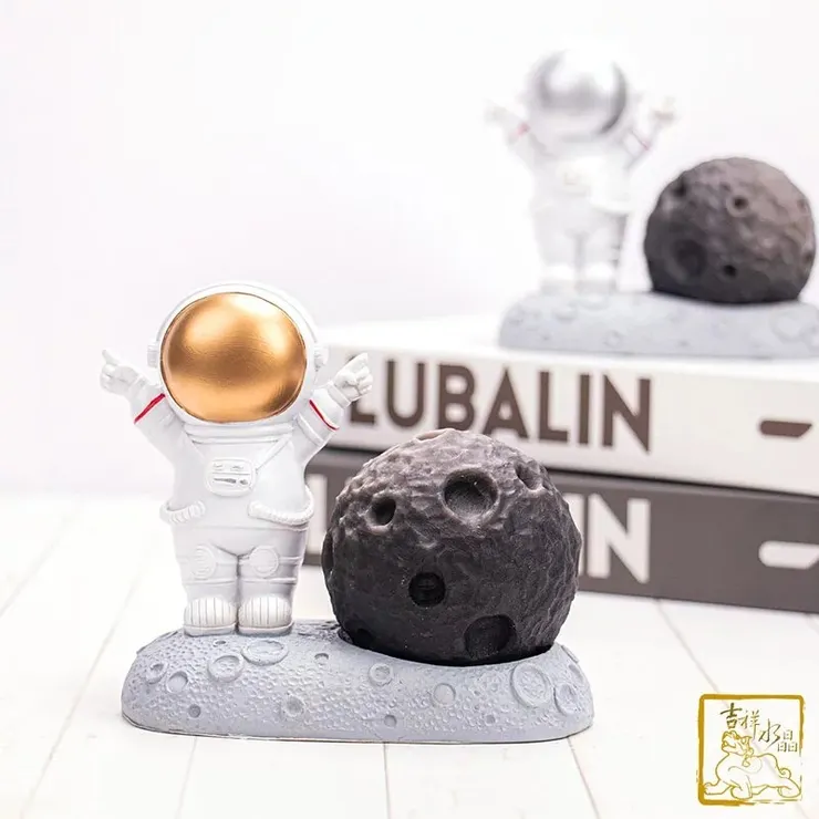 銀沙黑曜石月球 直徑6cm 辦公室防小人 附贈太空人底座