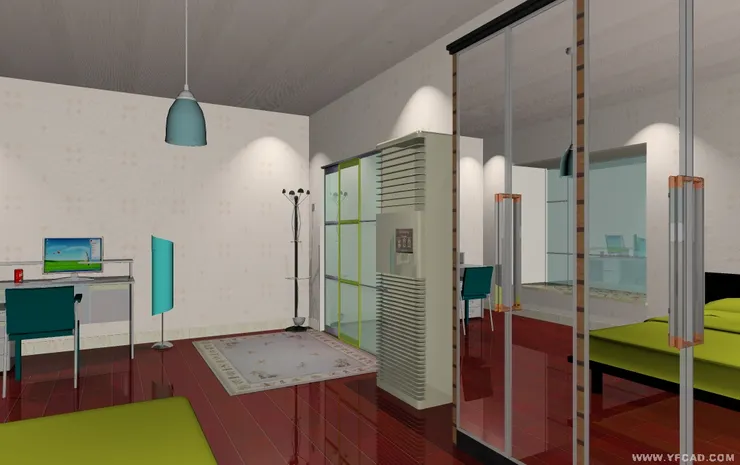 這房間鋪的紅茶色木地板，感覺高貴，也跟壁紙成了對比。