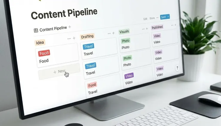 視覺化你的工作流。透過 AI 引導建立的看板模式(Kanban),讓從靈感與成品進度一目了然,拖拉即可管理。