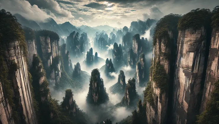 巨大且雲霧繚繞的山壁就像迷宮，也像人生。 - ChatGPT