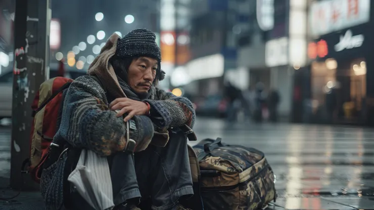 台北街頭的流浪無家可歸者。圖片來源：Midjourney