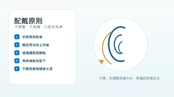 飛行耳塞配戴原則示意圖