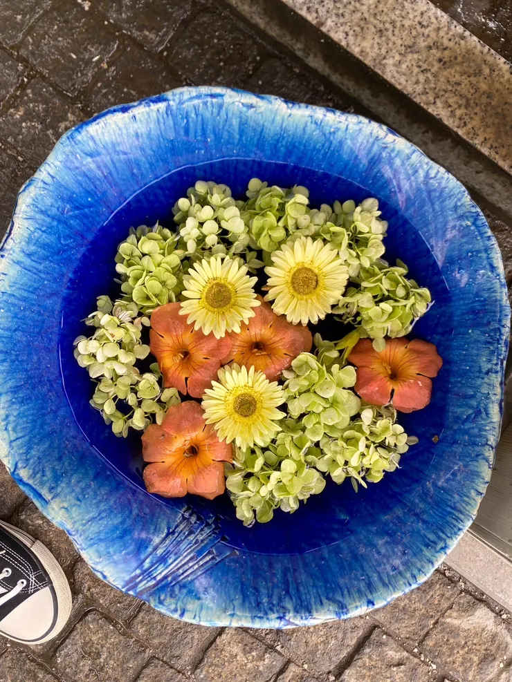 川越八幡宮︱漂浮在水上的花手水