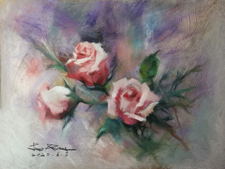 三朵花 (媒材 : 粉彩)