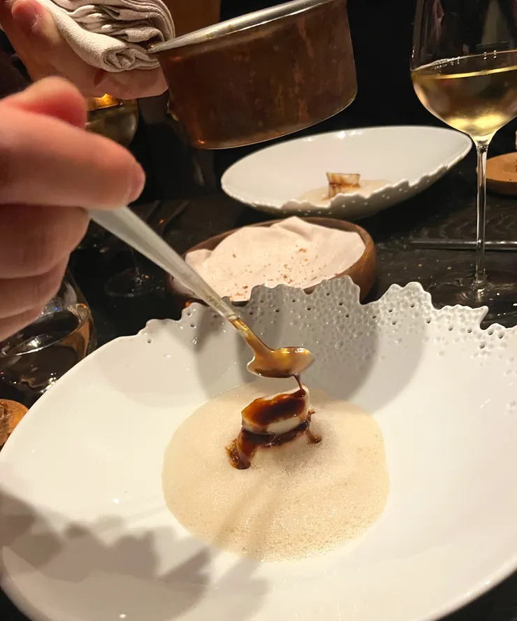 Hand dived scallops, celeriac like a coffee and sweet woodruff