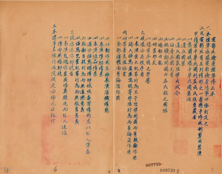 圖6 電影片檢查標準修正本 案名：電影檢查法 檔號：0040/2082602/0002 來源機關：總統府 管有機關：國家發展委員會檔案管理局