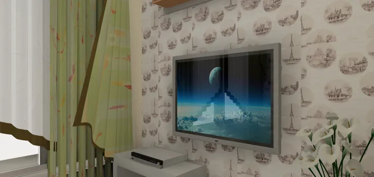 這個電視機沒有很大,但按這裏的面積和跟沙發的距離足夠了。