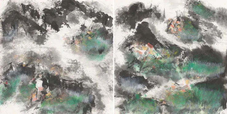 2023-江心靜 -道隱系列-山澗松峰組曲-70 x 138 cm-水墨設色紙本