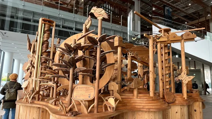 材質多使用富山縣內產的天然木材，展現當地森林資源之美。