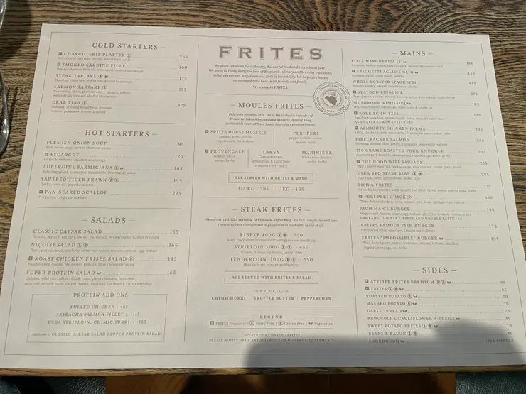 即使在聖誕節，FRITES也不會「強迫」食客點貴貴的「聖誕餐」，只用平日那個餐牌，十分親民。（作者拍攝）