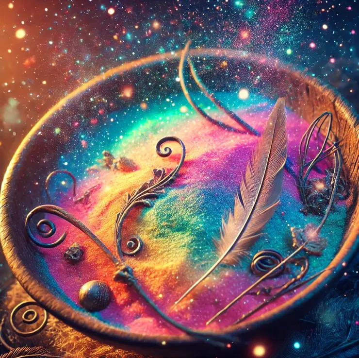 充滿羽毛和鐵絲的混亂星砂 - By AI