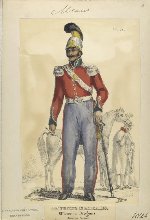 1826年描繪墨西哥龍騎兵軍官的圖片