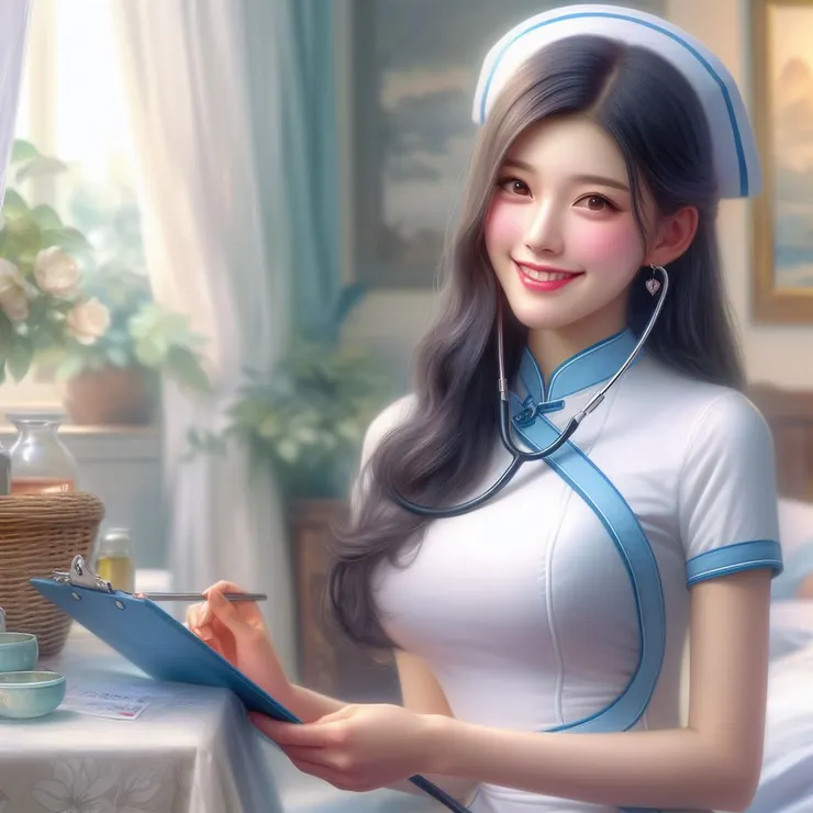 芬微笑著照顧病人，溫柔地為病人檢查