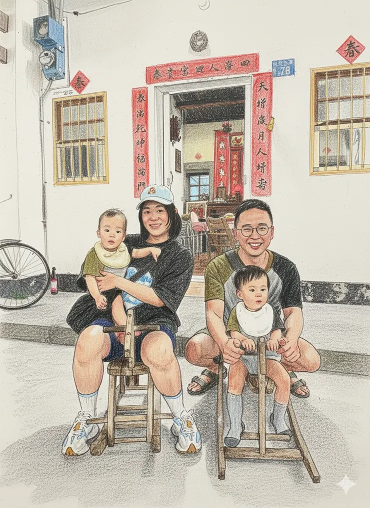 一起踏上旅程的一家人