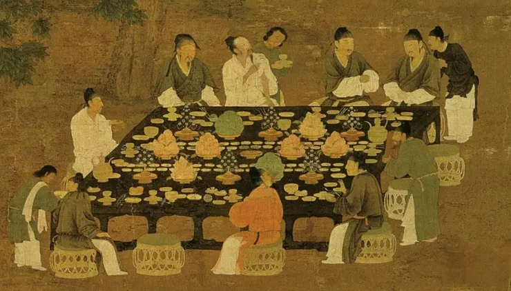 宋代宴會代辦機構有所謂「四司六局」，其中的蜜煎局就負責陳列各式精巧的雕花蜜煎，在宴筵席開始前提供給食客觀賞。宋徽宗《文會圖》局部