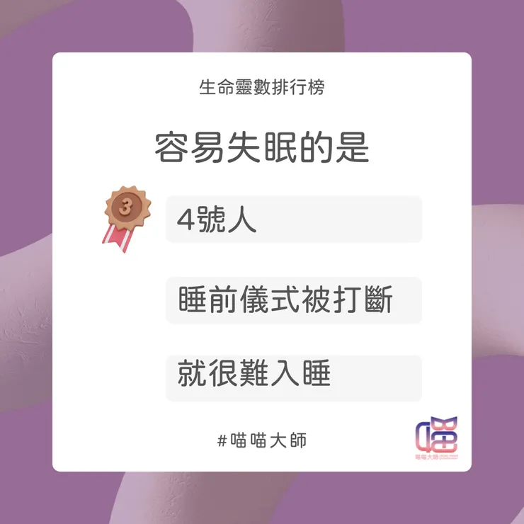 容易失眠Top 3：4號人