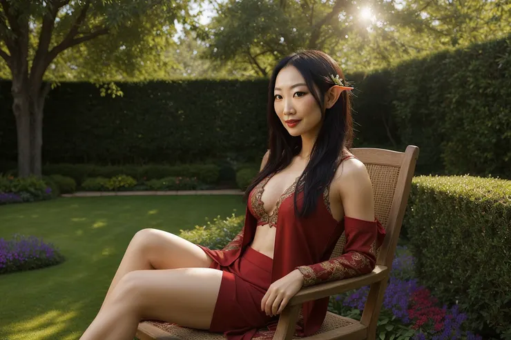 坐在花園裡的精靈姊姊