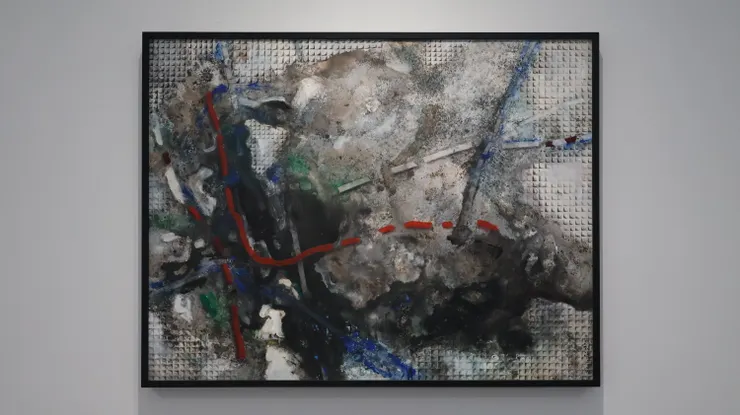 洪根深〈 柔腸 〉  2009 墨、壓克力顏料、石膏、樹脂、咖啡渣、畫布