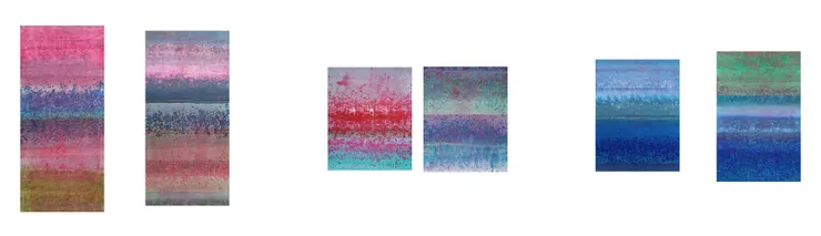 積吶虹光，〈青天白日滿地「虹」〉，2017年，壓克力顏料、紙，共六幅聯作。