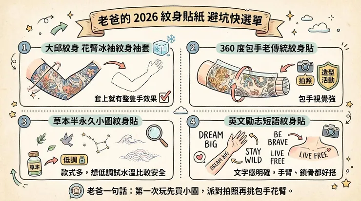 直接抄作業！老爸的 2026 紋身貼紙 避坑快選單
