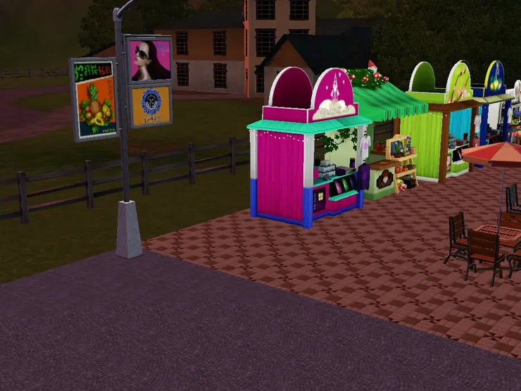 電燈柱上有海報，介紹最新的商品。