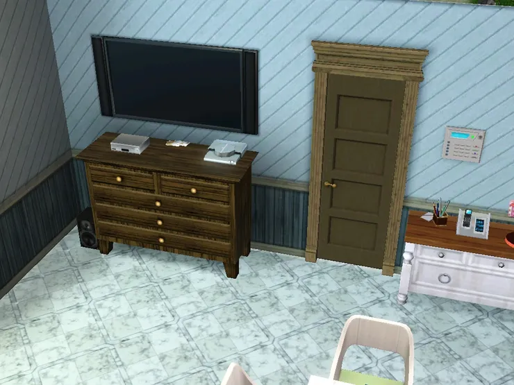 我說過本來這個空間是白色的，但總覺得一片白不好看，所以用了成熟的灰藍色。