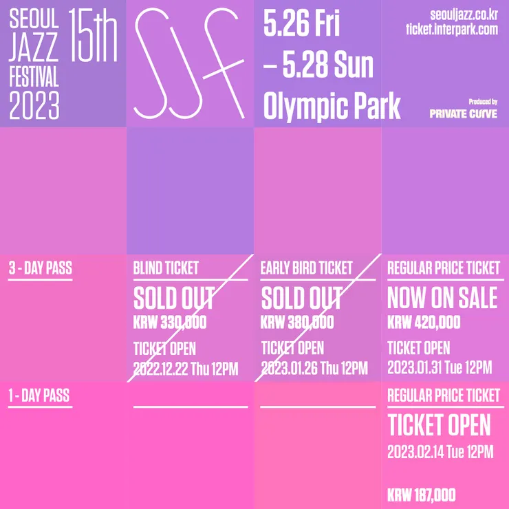 The 15th Seoul Jazz Festival 2023 售票時程。圖片來源：Facebook