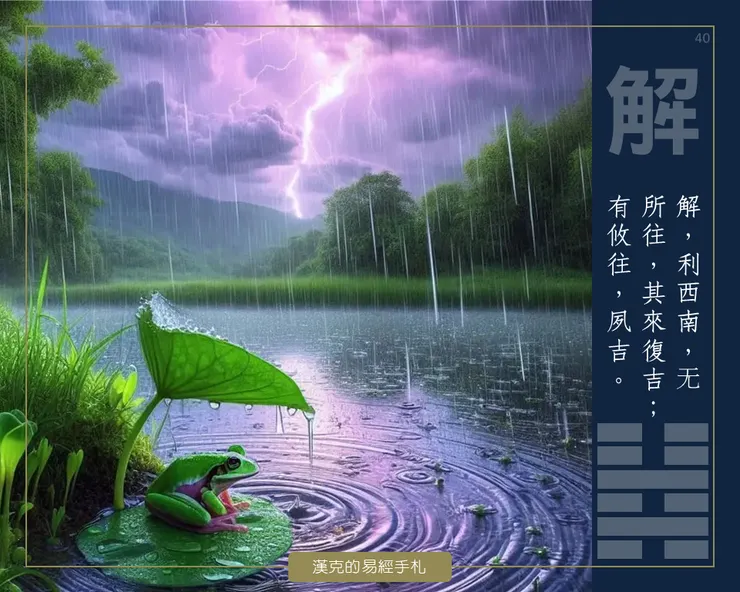 雷水解，雷雨交作。百果草木破殼而出，大地生機旺盛。  （漢克設計，AI生成圖）