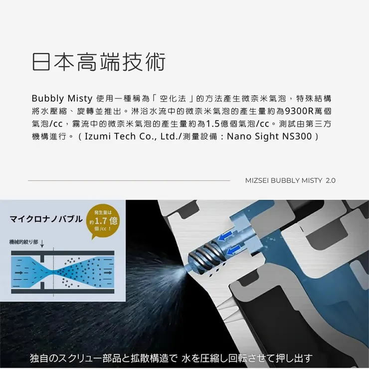 日本製MIZSEI【奈米氣泡】美肌舒壓蓮蓬頭 (除氯可切換) JS23W JOWER BUBBLY