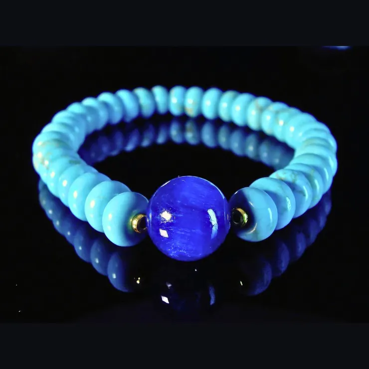 藍針水晶搭配綠松石——和諧共信 男士手鍊