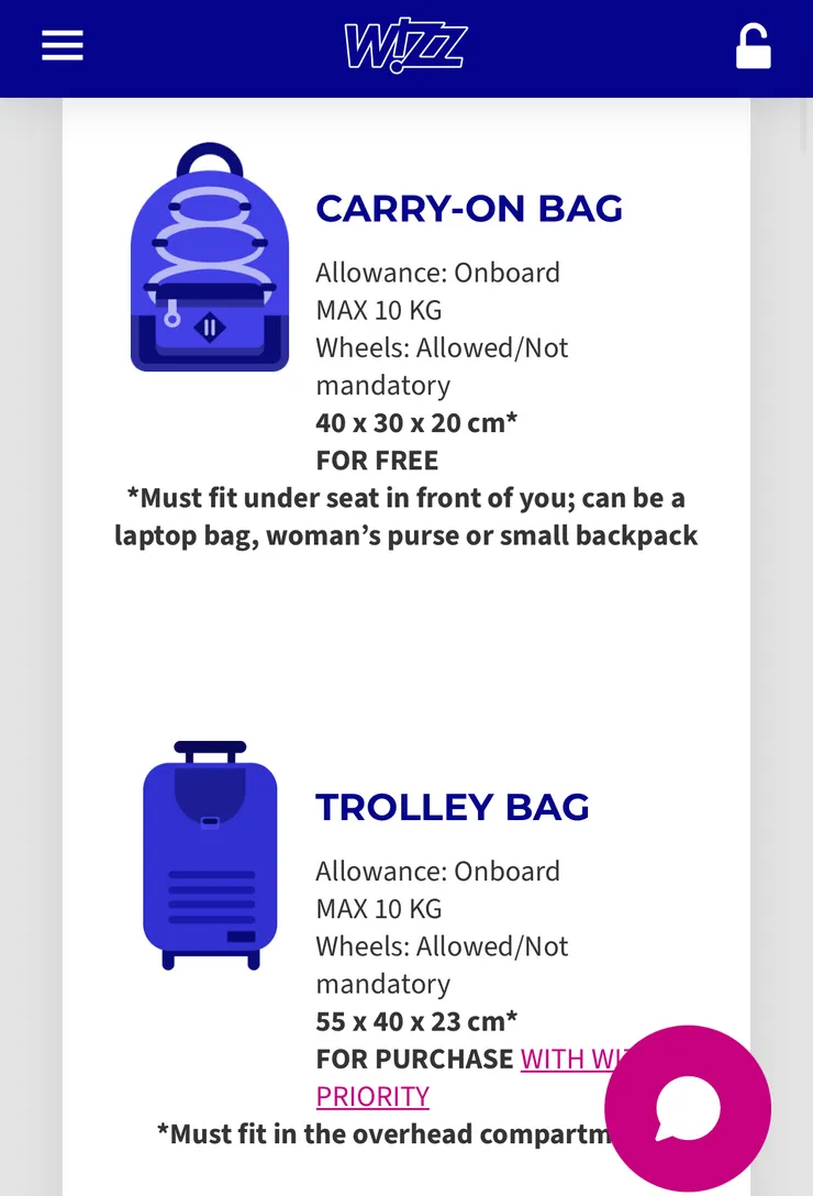 wizzair行李大小重量
