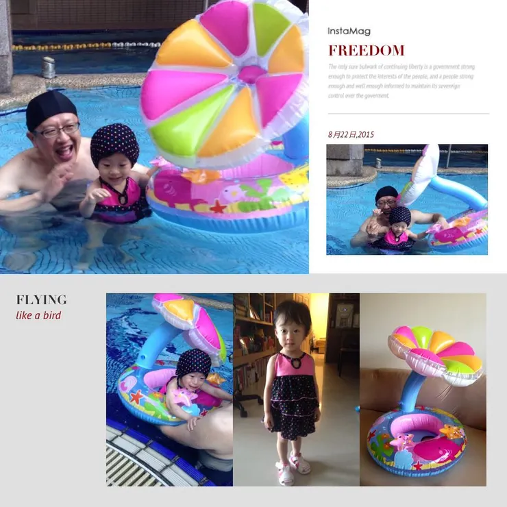 ▲ 穿上新泳衣的女兒,還是會怕水需要安撫