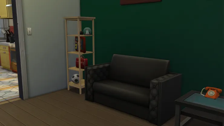 沙發旁的架子用來放雜物。小麥可最愛的足球便放在這裏。