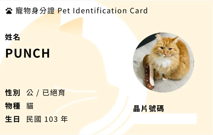 我家主子『胖橘』的身分證。