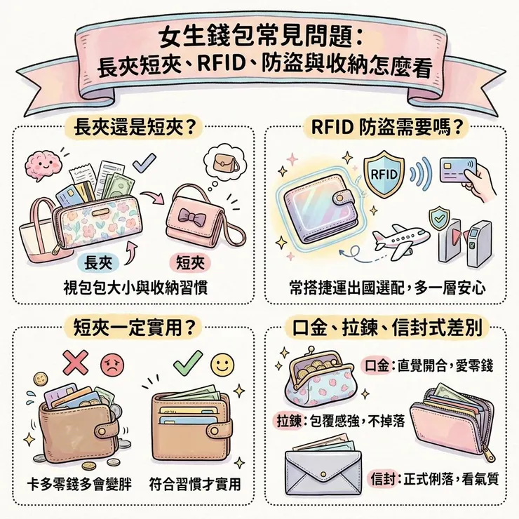 女生錢包常見問題：長夾短夾、RFID、防盜與收納怎麼看