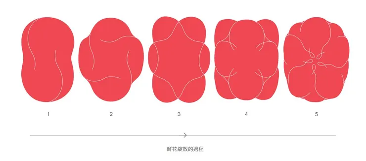 透過圖案變形來表現花朵綻放的過程（圖／原點出版《日本包裝設計的商機&賣點》）