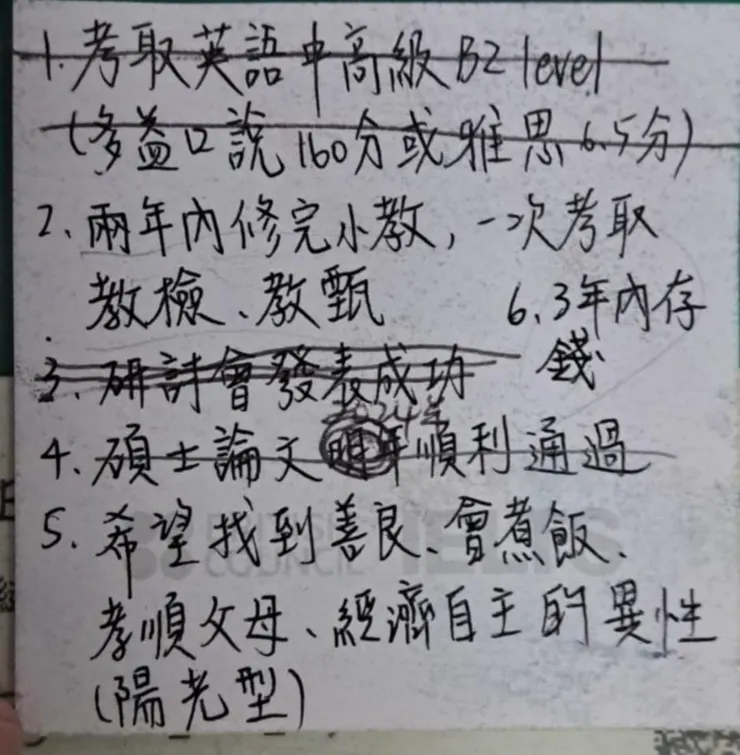 三年計畫(劃掉部分已完成)