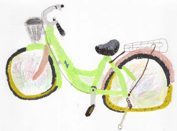 油性粉彩太粗，輪框的線超細不知道怎麼畫，就把它塗成一坨